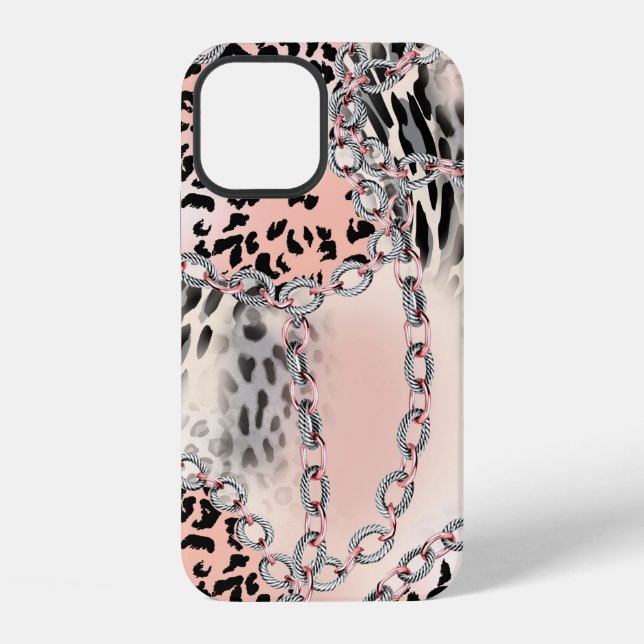Funda Para iPhone Patrón leopardo, flores, cadena, rosas (Reverso )