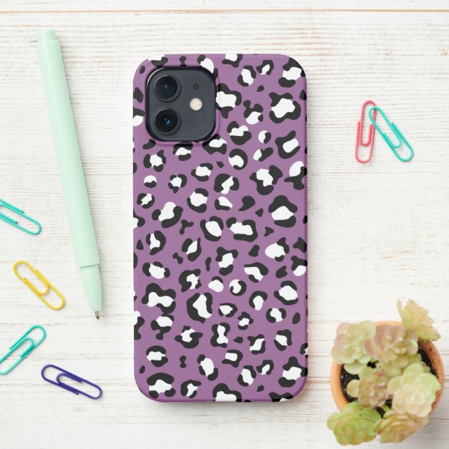 Funda Para iPhone Patrón leopardo, puntos leopardo, leopardo púrpura (En el escritorio)