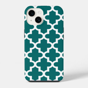 Funda Para iPhone 14 Patrón marroquí moderno azul teal oscuro