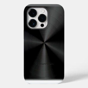 Funda Para iPhone 14 Pro Patrón metálico negro de acero inoxidable 3