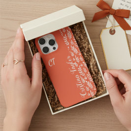 Funda Para iPhone 16 Pro Max patrón monogramado de Rubor Leaf en rosa Stylish