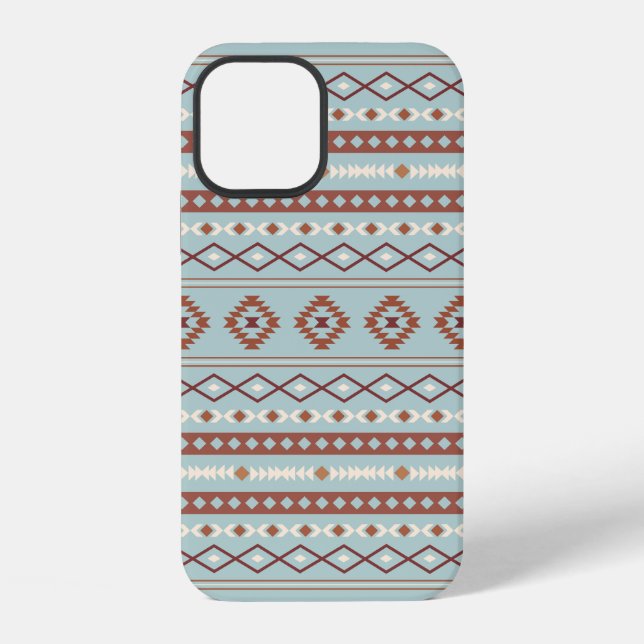 Funda Para iPhone Patrón Motif Mezclado Azteca Rusts Crema Azul (Reverso )