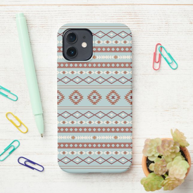 Funda Para iPhone Patrón Motif Mezclado Azteca Rusts Crema Azul (En el escritorio)
