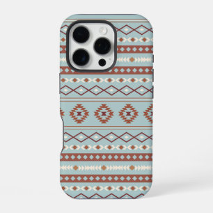 Funda Para iPhone 16 Pro Patrón Motif Mezclado Azteca Rusts Crema Azul