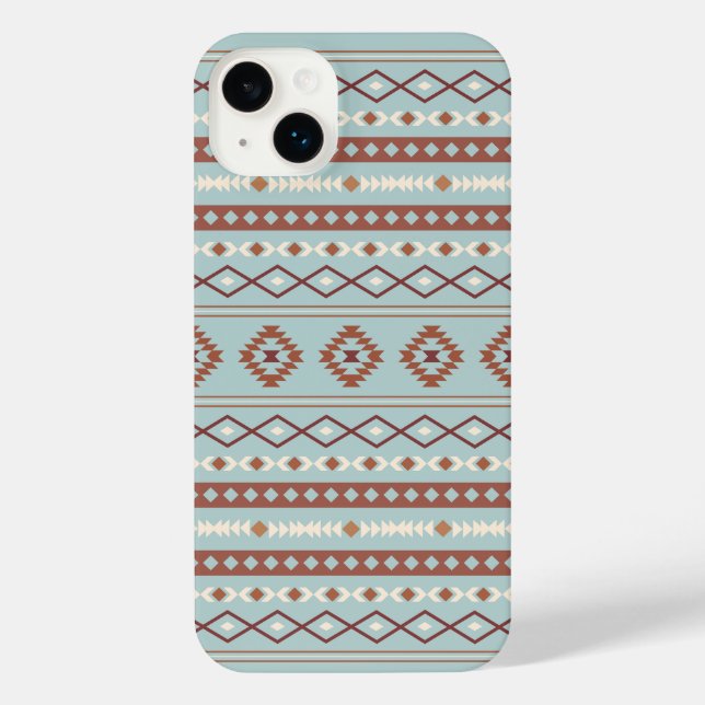 Funda Para iPhone Patrón Motif Mezclado Azteca Rusts Crema Azul (Reverso )