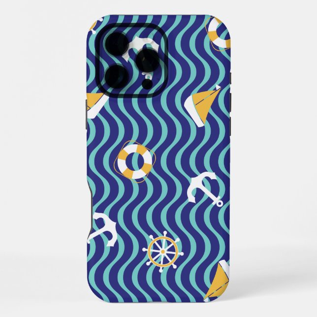 Funda Para iPhone Patrón náutico azul real sin costuras (Reverso )