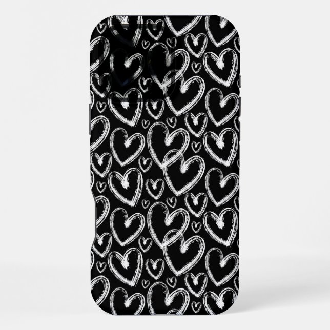Funda Para iPhone Patrón negro blanco corazón cepillo moderno (Reverso )