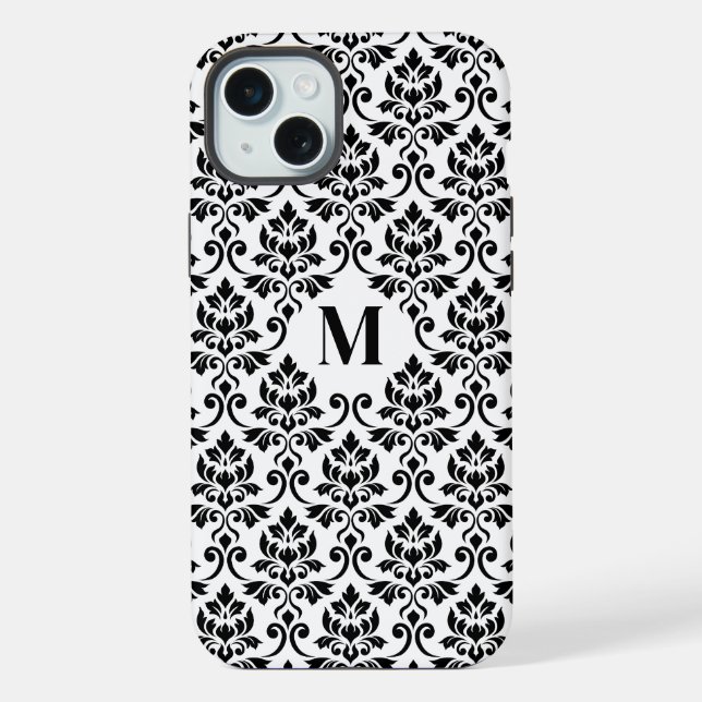 Funda Para iPhone Patrón negro de Damask de Feuille (Personalizado) (Reverso )