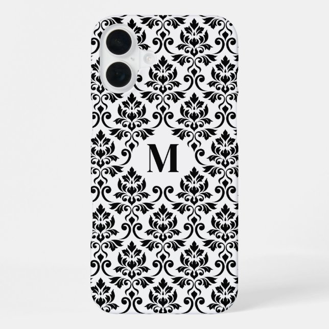 Funda Para iPhone Patrón negro de Damask de Feuille (Personalizado) (Reverso )