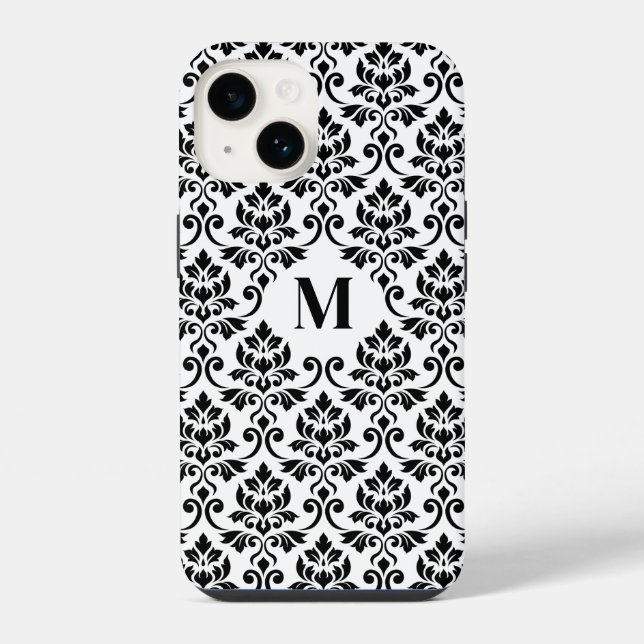 Funda Para iPhone Patrón negro de Damask de Feuille (Personalizado) (Reverso )