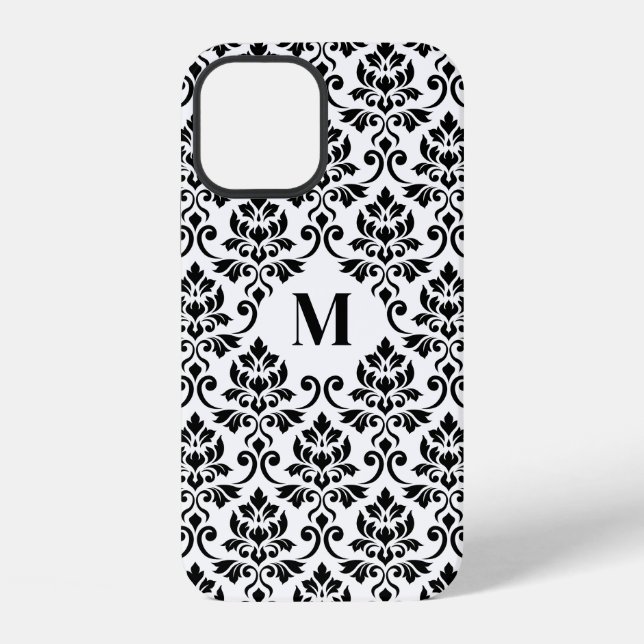 Funda Para iPhone Patrón negro de Damask de Feuille (Personalizado) (Reverso )