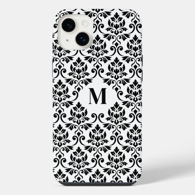 Funda Para iPhone Patrón negro de Damask de Feuille (Personalizado) (Reverso)
