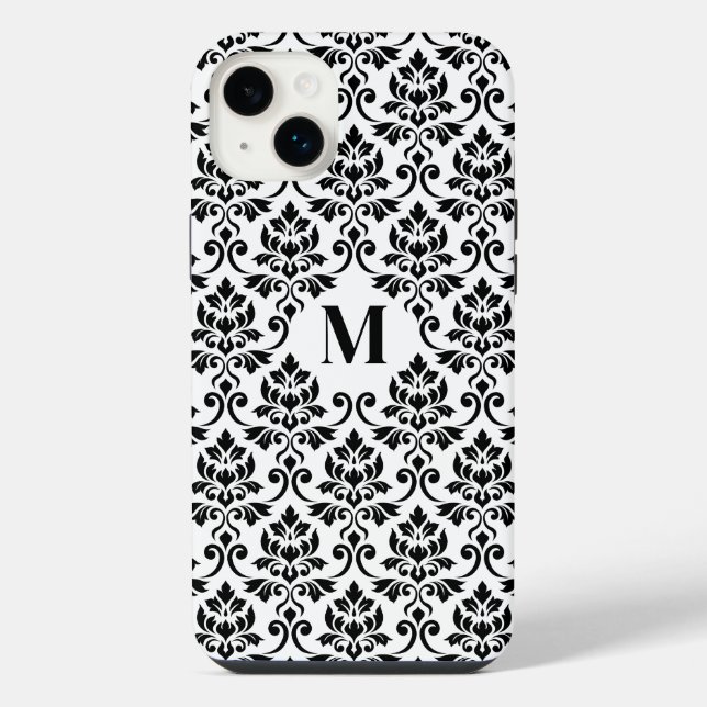 Funda Para iPhone Patrón negro de Damask de Feuille (Personalizado) (Reverso)