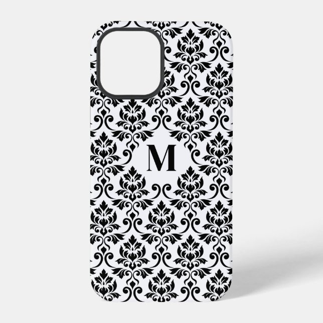 Funda Para iPhone Patrón negro de Damask de Feuille (Personalizado) (Reverso )