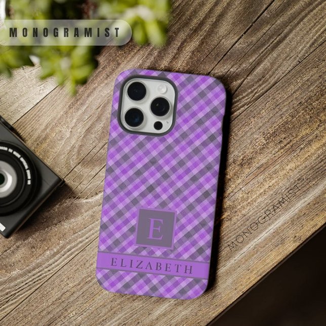 Funda Para iPhone Patrón negro negro oscuro oscuro oscuro de luz per (Custom Light Dark Purple Black Checkered Pattern iPhone Case)