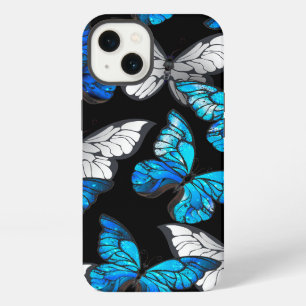Patrón oscuro sin foco con mariposas azules morfo