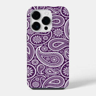 Funda Para iPhone 14 Pro Patrón Paisley Retro Blanco Sobre Morado
