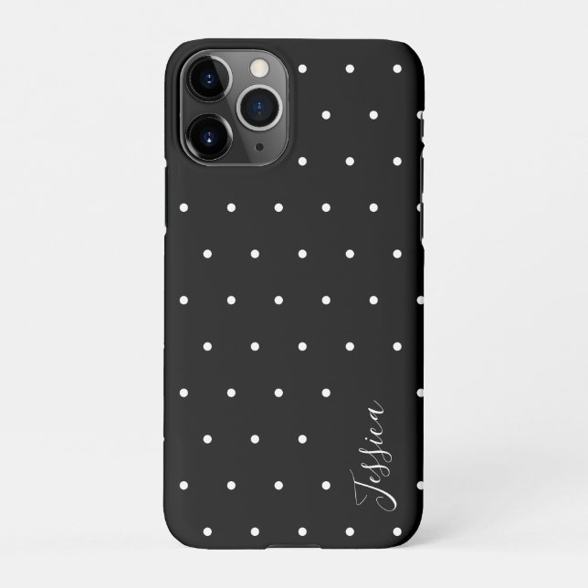 Funda Para iPhone Patrón preppy de puntos de polka blanco y negro (Reverso)