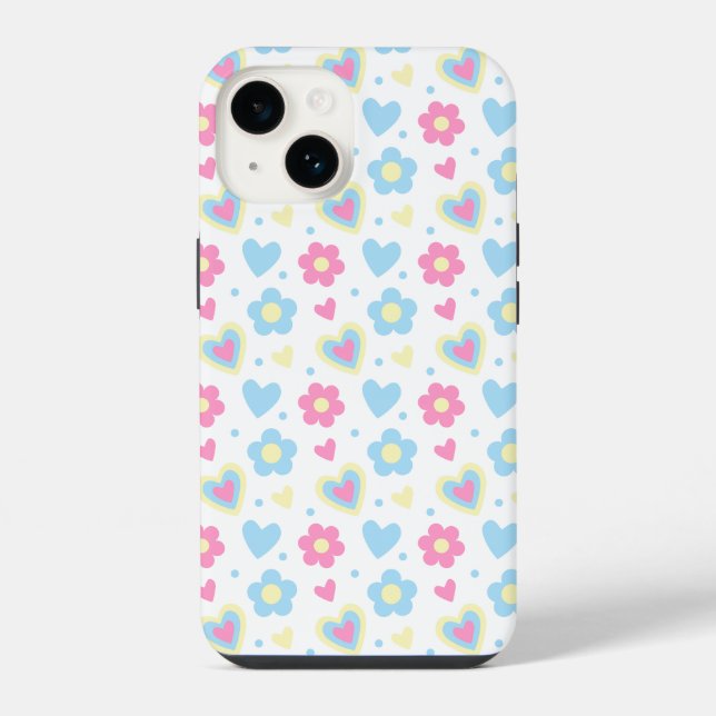 Funda Para iPhone Patrón Retro Flores Corazones Y2K (Reverso )