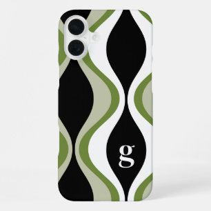 Funda Para iPhone 16 Plus patrón retro groovy - monograma - negro oliva