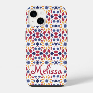 Funda Para iPhone 14 Patrón Retro Marroquí Zellije con Nombre