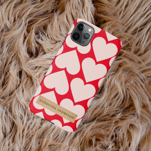 Funda Para iPhone 11Pro Max Patrón Romántico Moderno de Corazón Rojo y Rosa