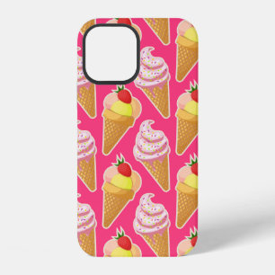 Funda Para iPhone 12 Patrón rosa kawaii con helado de fresa 