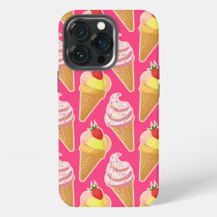 Funda Para iPhone 13 Pro Patrón rosa kawaii con helado de fresa
