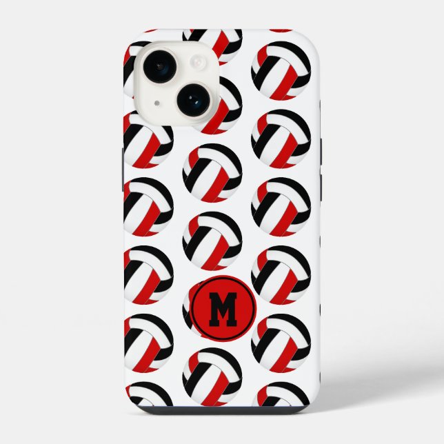 Funda Para iPhone patrón simple de voleibol negro monogramado (Reverso )
