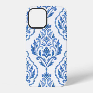 Funda Para iPhone 12 Patrón sin costuras vintage de damasco azul y blan