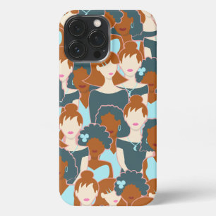 Funda Para iPhone 13 Pro Max Patrón sin fisuras con chicas negros y chicas blan