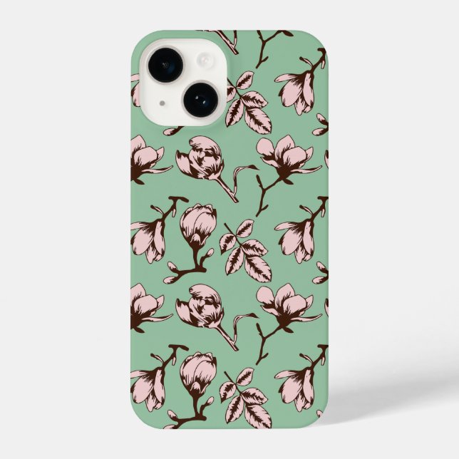 Funda Para iPhone Patrón sin foco con brotes de flores de los árbole (Reverso )