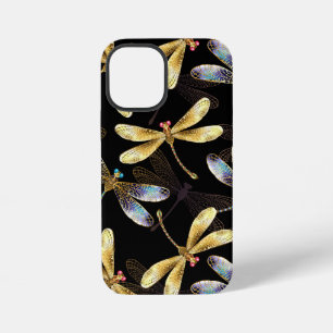 Funda Para iPhone 12 Mini Patrón sin foco con Dragonflies dorados