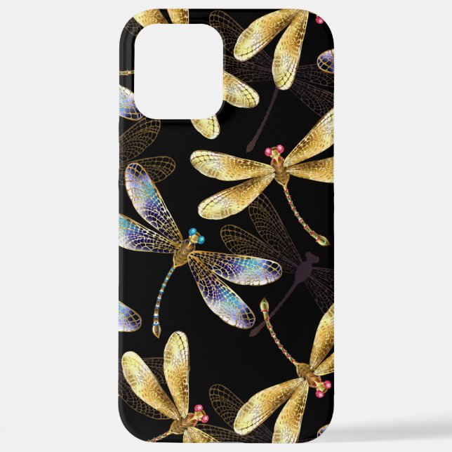 Funda Para iPhone Patrón sin foco con Dragonflies dorados (Reverso )