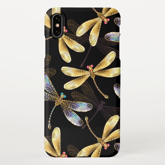 Funda Para iPhone Patrón sin foco con Dragonflies dorados (Reverso)