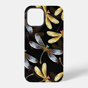 Funda Para iPhone 12 Pro Patrón sin foco con Dragonflies dorados