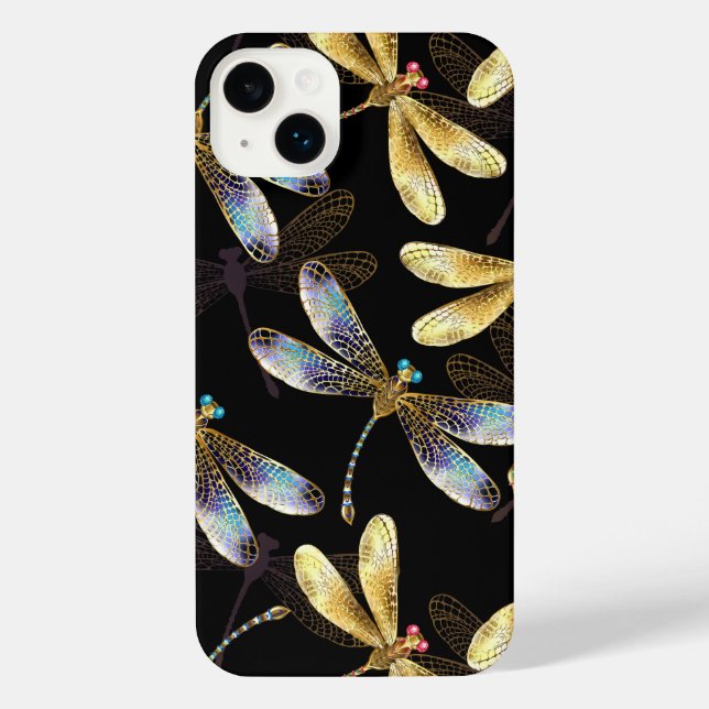 Funda Para iPhone Patrón sin foco con Dragonflies dorados (Reverso )