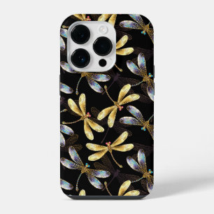 Funda Para iPhone 14 Pro Patrón sin foco con Dragonflies dorados