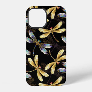 Funda Para iPhone 12 Patrón sin foco con Dragonflies dorados