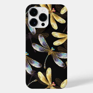 Funda Para iPhone 14 Pro Max Patrón sin foco con Dragonflies dorados