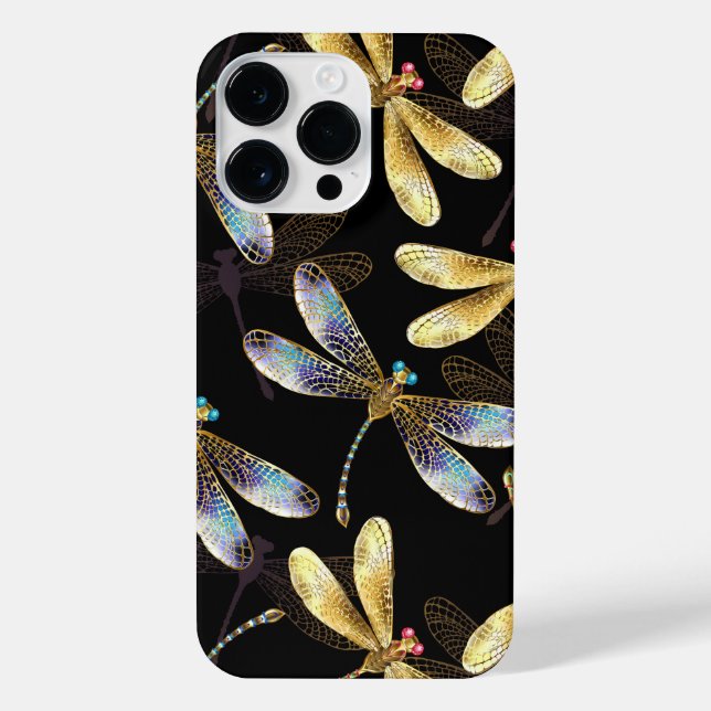 Funda Para iPhone Patrón sin foco con Dragonflies dorados (Reverso)