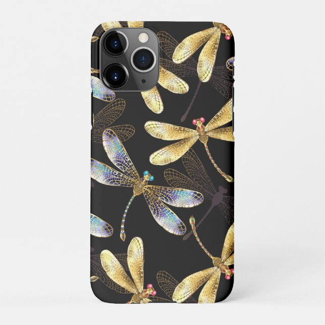 Funda Para iPhone Patrón sin foco con Dragonflies dorados (Reverso)