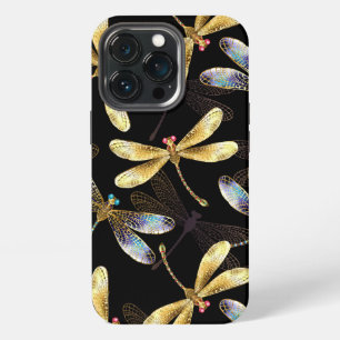 Funda Para iPhone 13 Pro Patrón sin foco con Dragonflies dorados