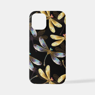 Funda Para iPhone 12 Mini Patrón sin foco con Dragonflies dorados