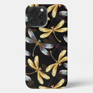 Funda Para iPhone 13 Pro Max Patrón sin foco con Dragonflies dorados
