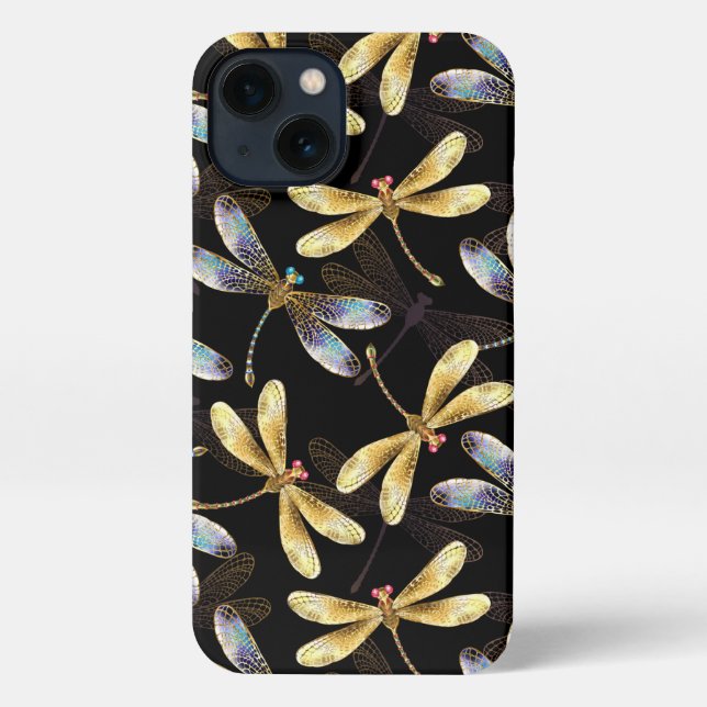 Funda Para iPhone Patrón sin foco con Dragonflies dorados (Reverso )