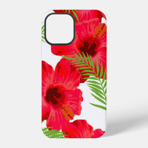 Funda Para iPhone 12 Patrón sin foco con flor tropical, hojas de palma
