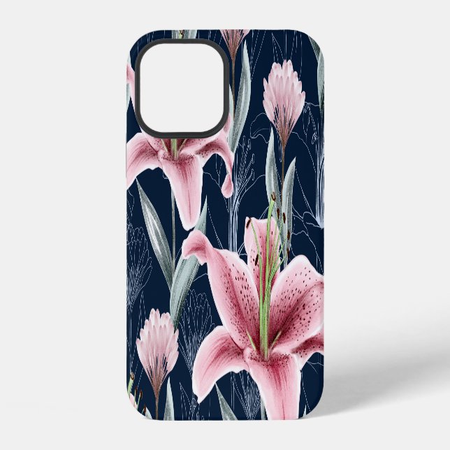 Funda Para iPhone Patrón sin foco de flor rosa Lilly. (Reverso )