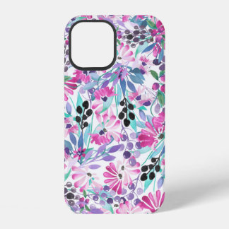 Funda Para iPhone 12 Patrón sin foco de flores y bayas púrpura, blu