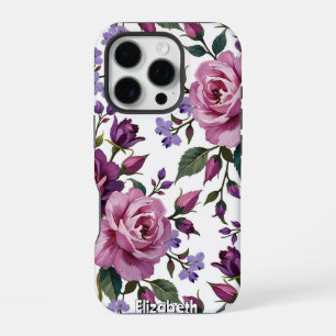 Funda Para iPhone 16 Pro Patrón sin foco de Rosas púrpura
